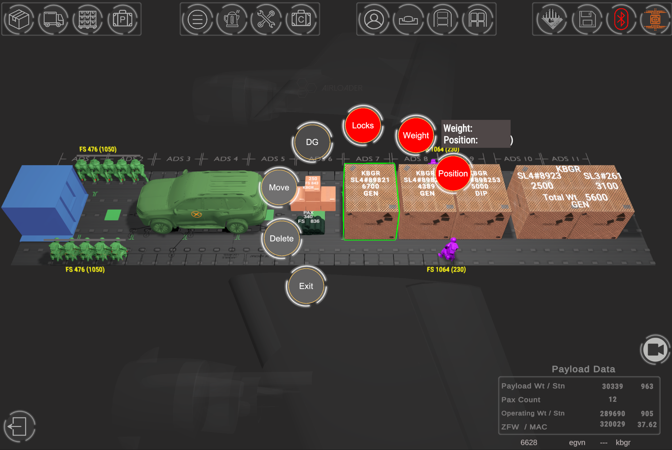 AirLoader demonstrating the air freight planning and loading of a civilian cargo aircraft/ military cargo aircraft