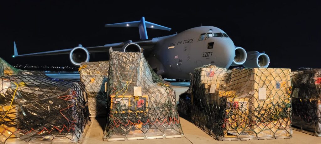 Royal Air Force, RAF, C17, ZZ177, delivering humanitarian aid to Turkey as part of Op Greenlighter, the UK's response to the Turkey Earthquakes in 2022 