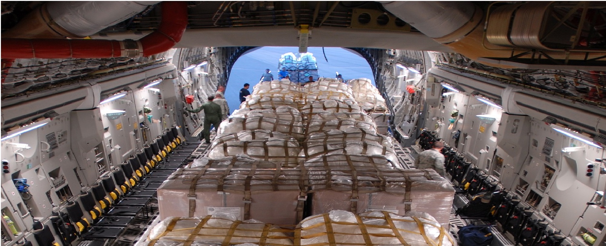 Humanitarian freight being loaded on to a C17.